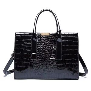 Elegant Black Crocodile Embossed Handbag faux leather polyurethane